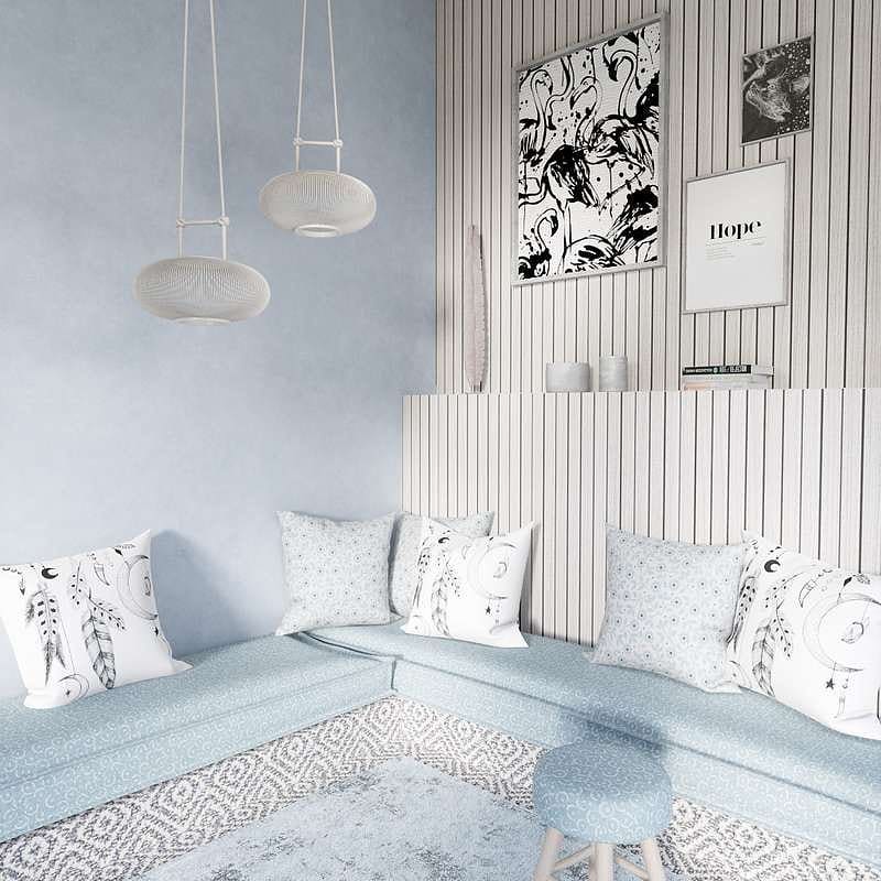 Grey and Blue Living Room