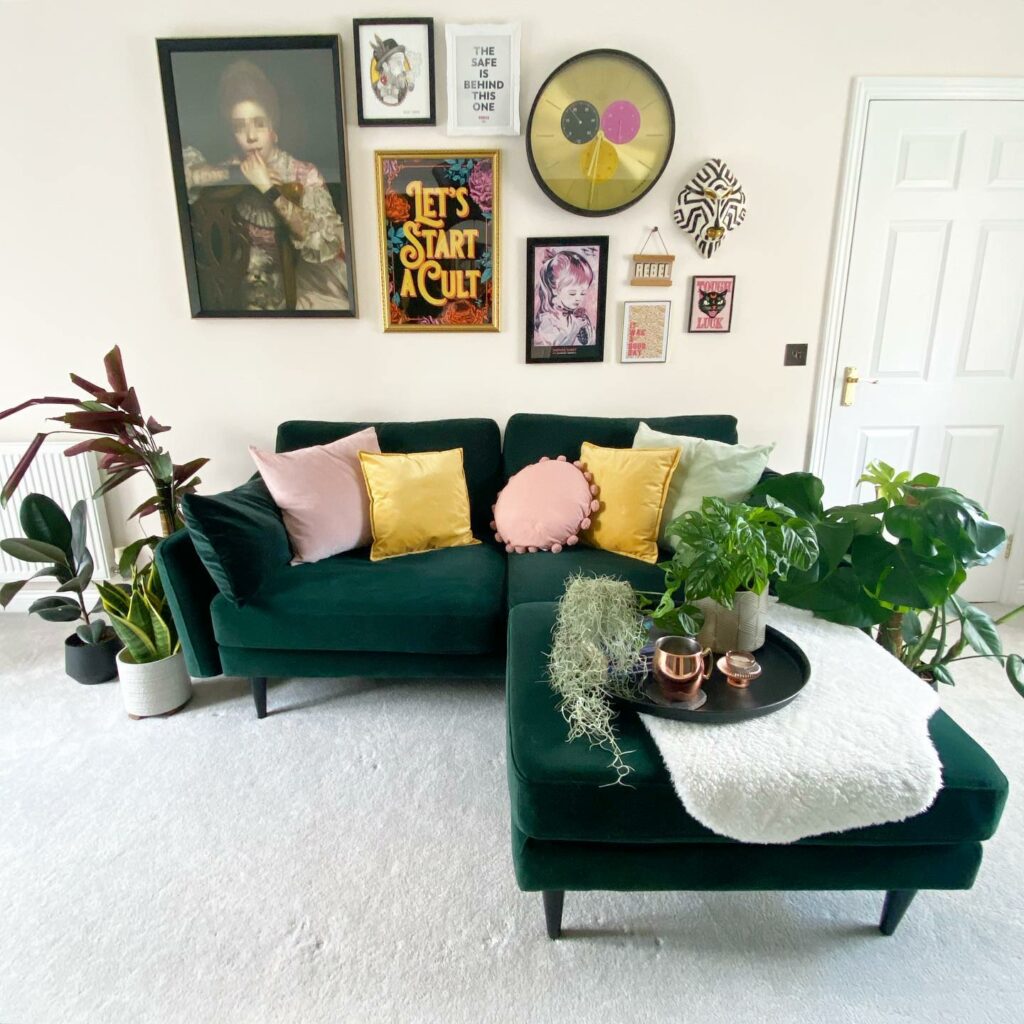 How to Find and Style the Perfect Velvet Green Couch - No Minimalist Here