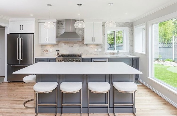 grey and white kitchen cabinets