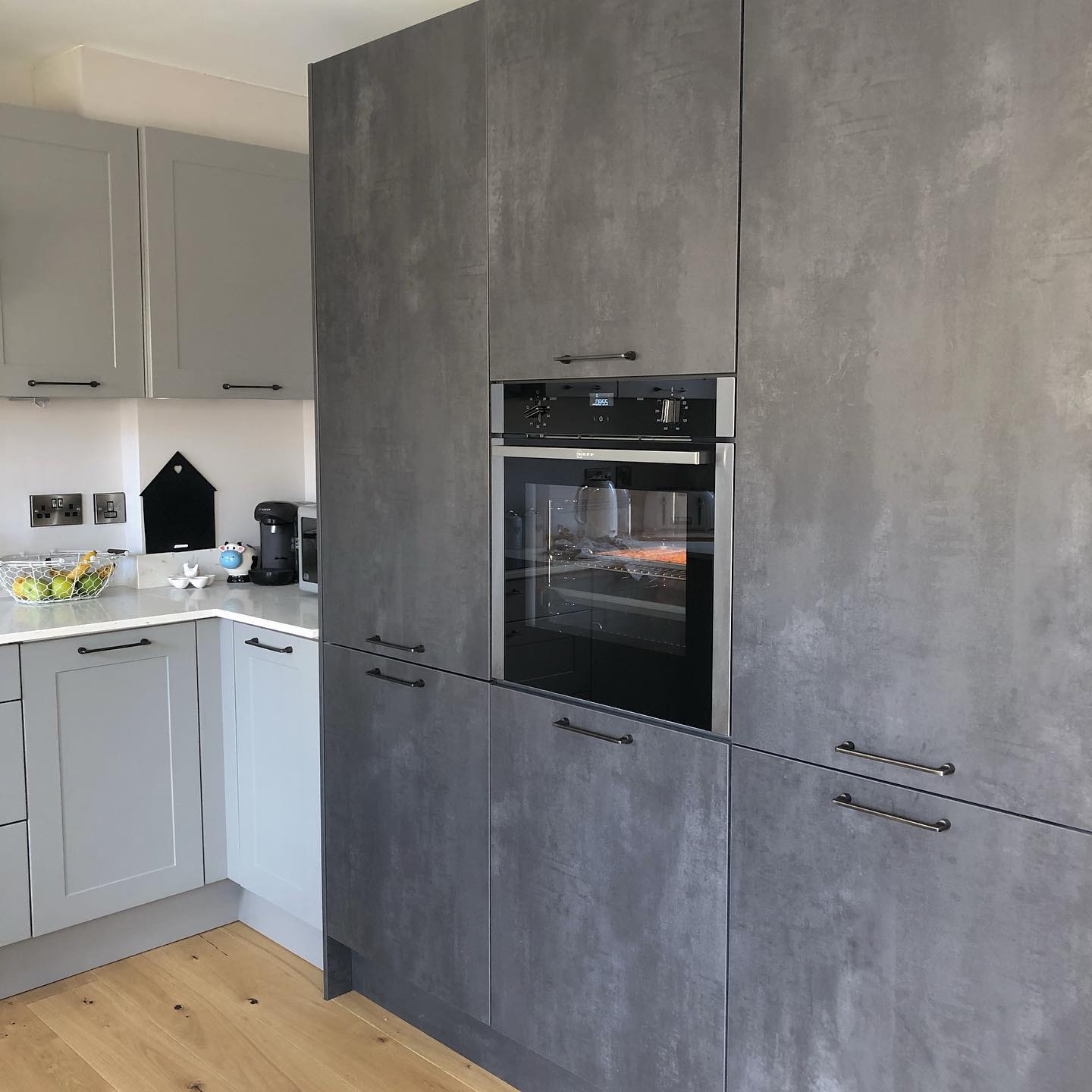 grey and white kitchen cabinets