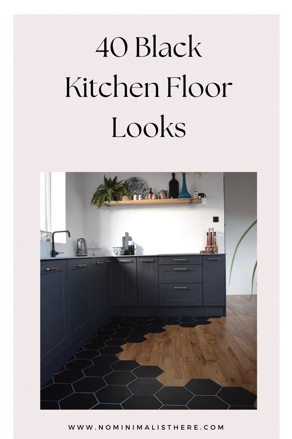 pinterest image for an article about black kitchen floor
